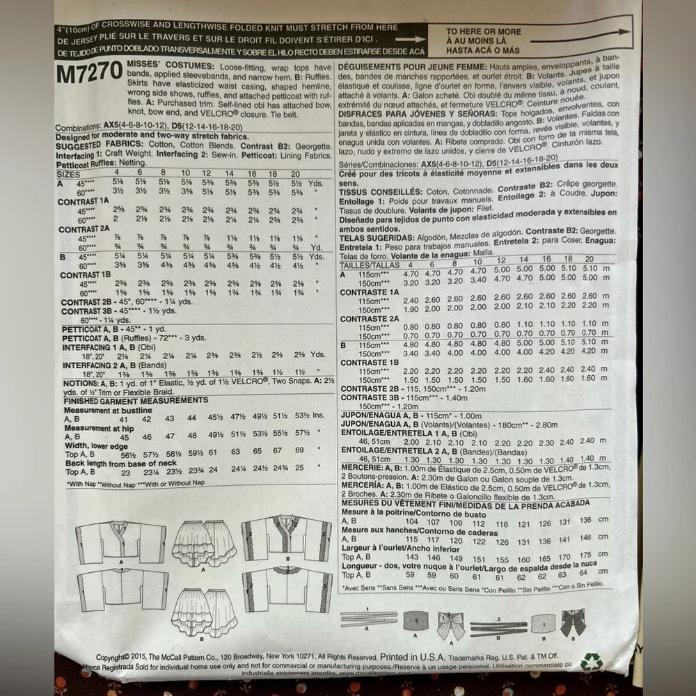 McCall's M7270 Geisha Obi Anime Skirt Kimono Costumes Cosplay Sz 4-12 AX5 UNCUT - Picture 5 of 6